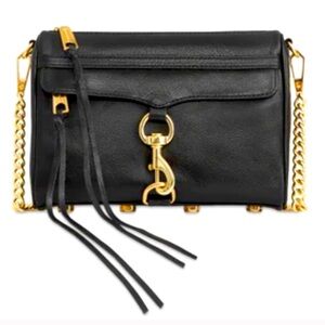 Rebecca Minkoff Black Crossbody Gold tone Chain Studded Leather Strap Bag
